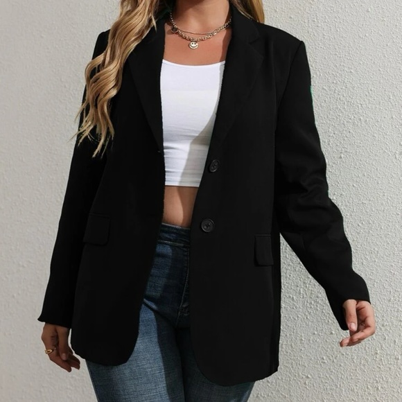 SHEIN Jackets & Blazers - Plus Solid Flap Detail Button Front Blazer
